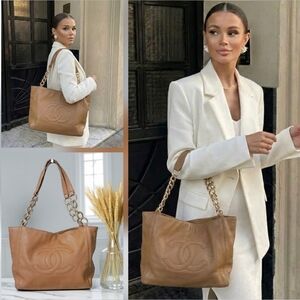 Chanel EUC Large Timeless CC Tote Camel Lambskin Vintage Bag 2003-2004